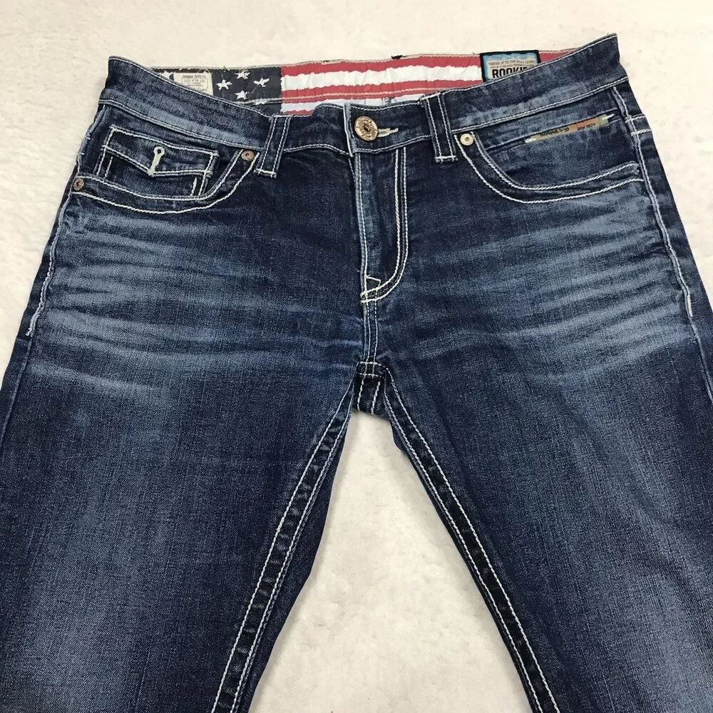ROOKIES Lennon Jean Men 34x33 Low Rise Narrow Dark Whisker Wash Stretch